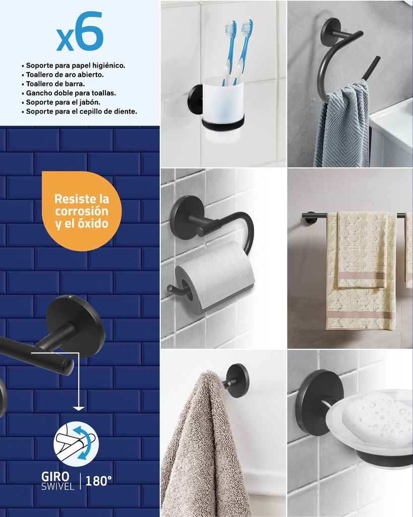 Juego de Accesorios para Baño 6pza GRIVEN Black Series