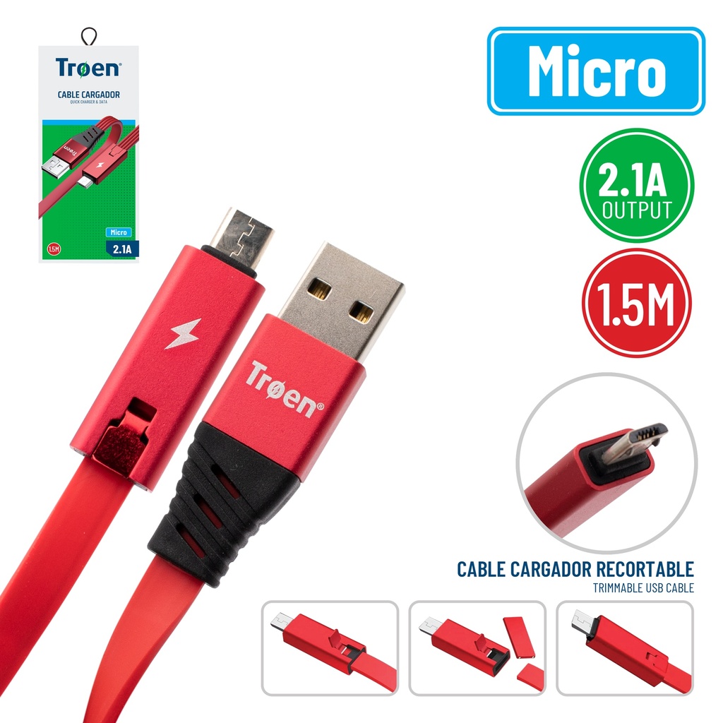Cable Cargador Recortable USB Micro TROEN