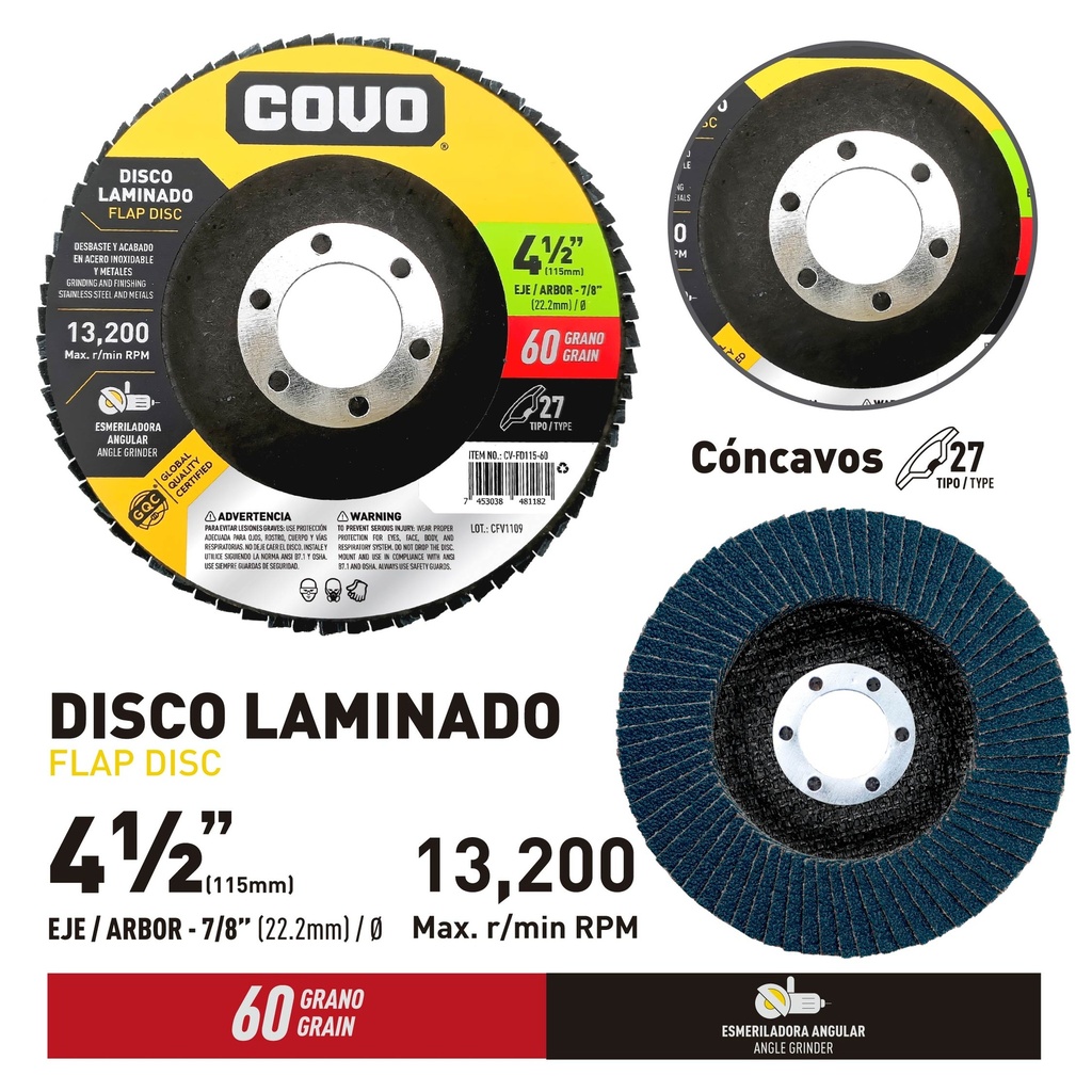 Disco de Lija Flap 4-1/2" #60 COVO