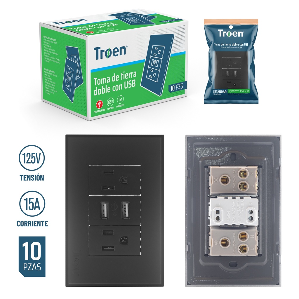 Tomacorriente Doble con USB TROEN