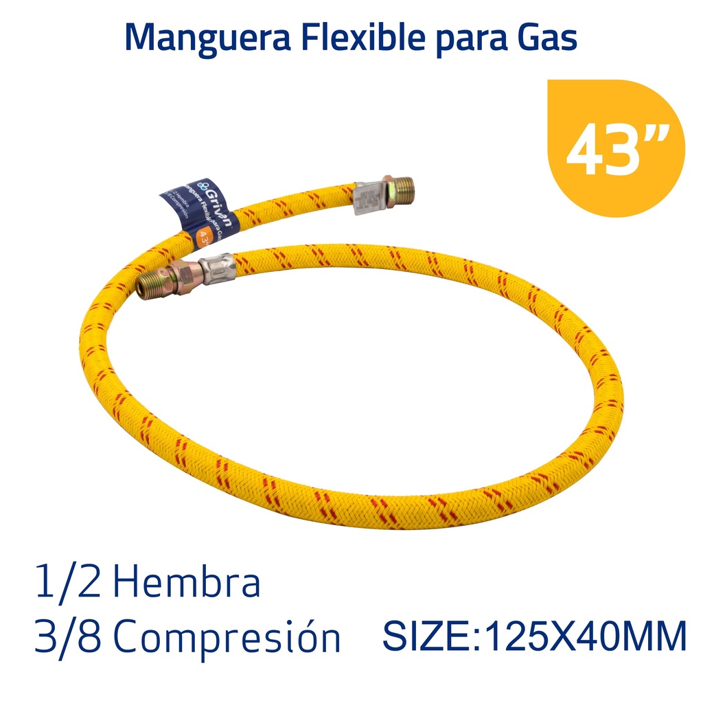 Manguera para Estufa y Horno de Gas 1/2 X 3/8 X 43" GRIVEN