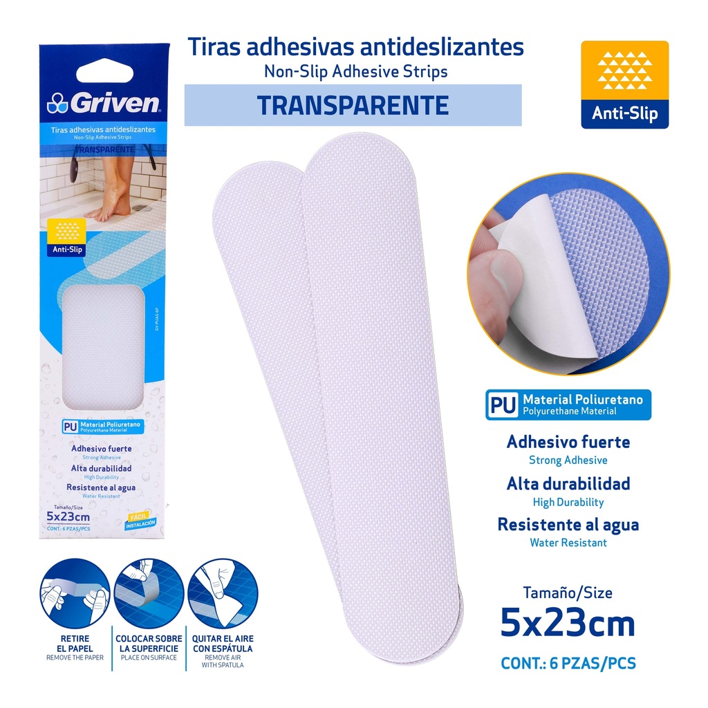 Tiras Adhesivas Antideslizantes 6pza GRIVEN