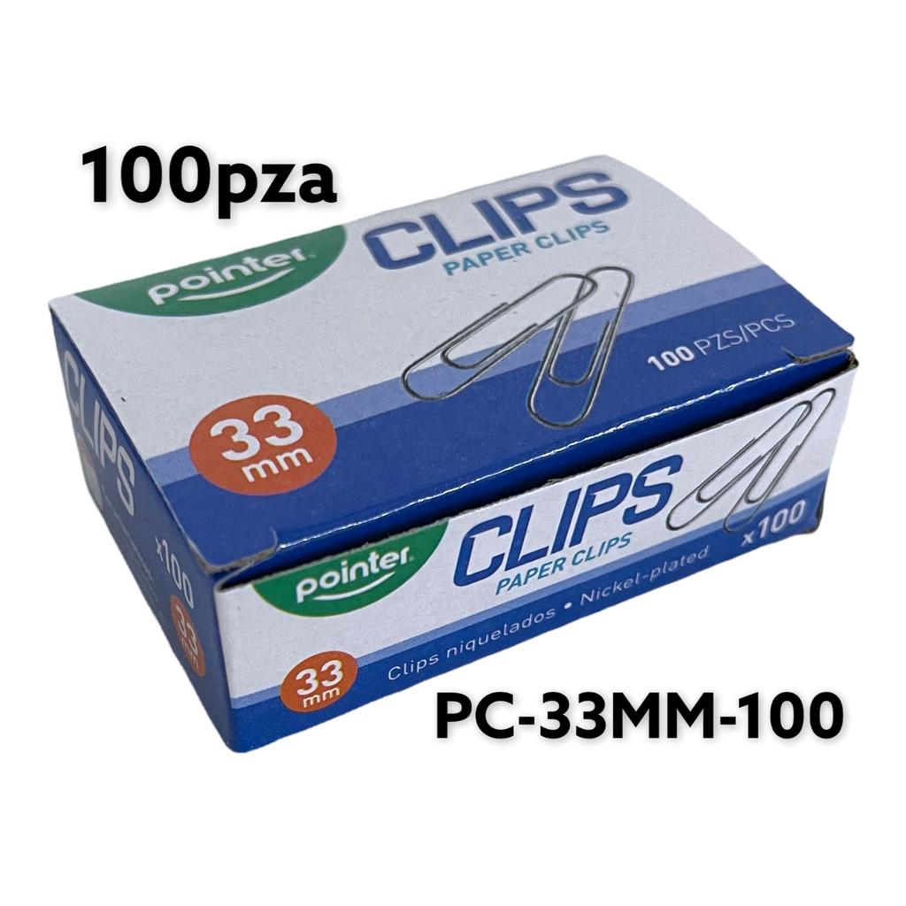 Clips Sujeta Papel 33mm 100pza POINTER