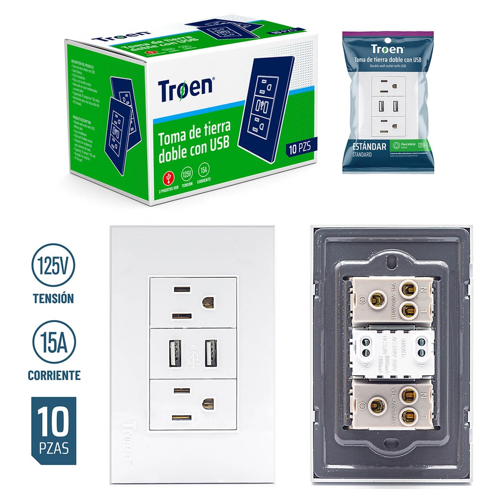 Tomacorriente Doble con USB TROEN