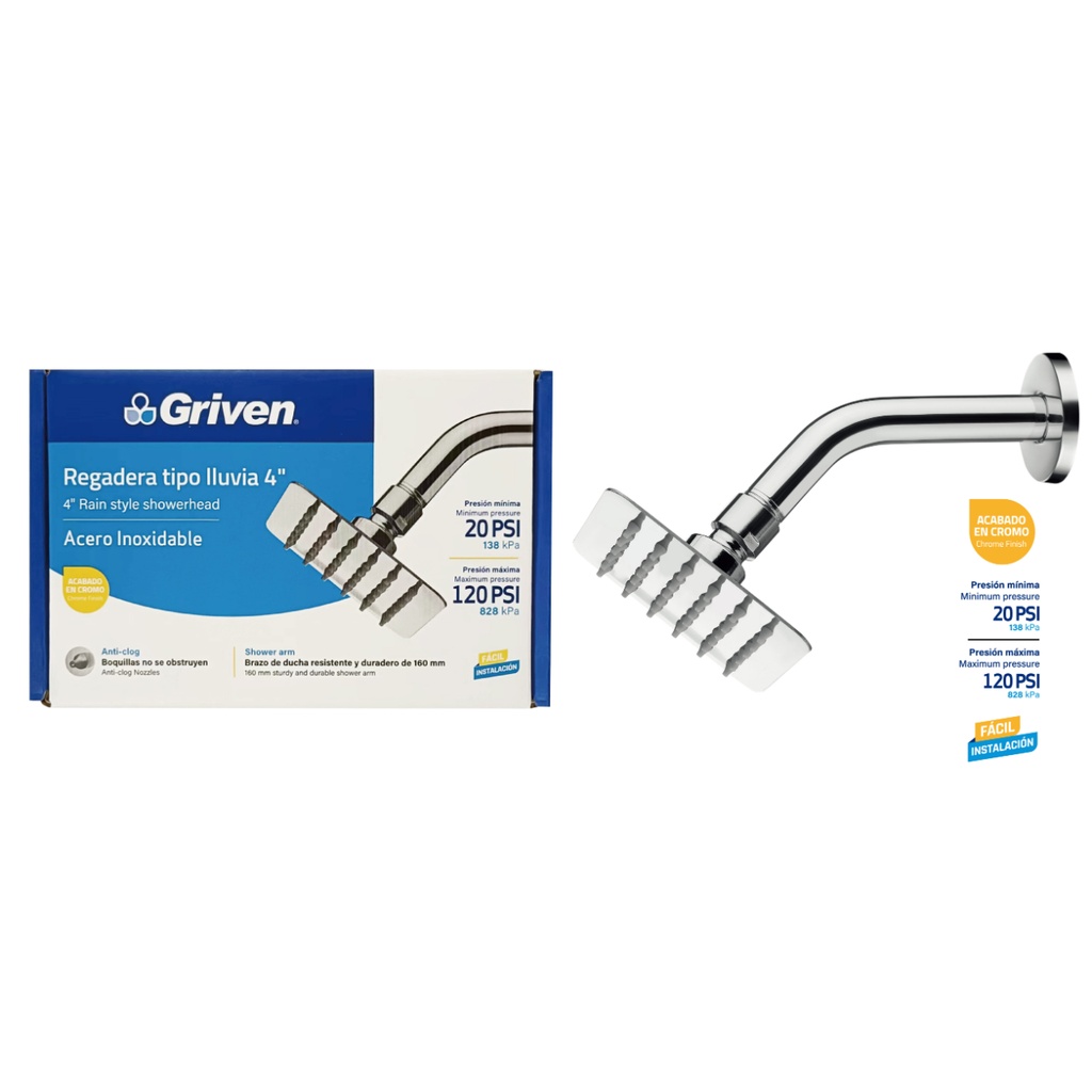 Regadera Tipo Lluvia 4" GRIVEN