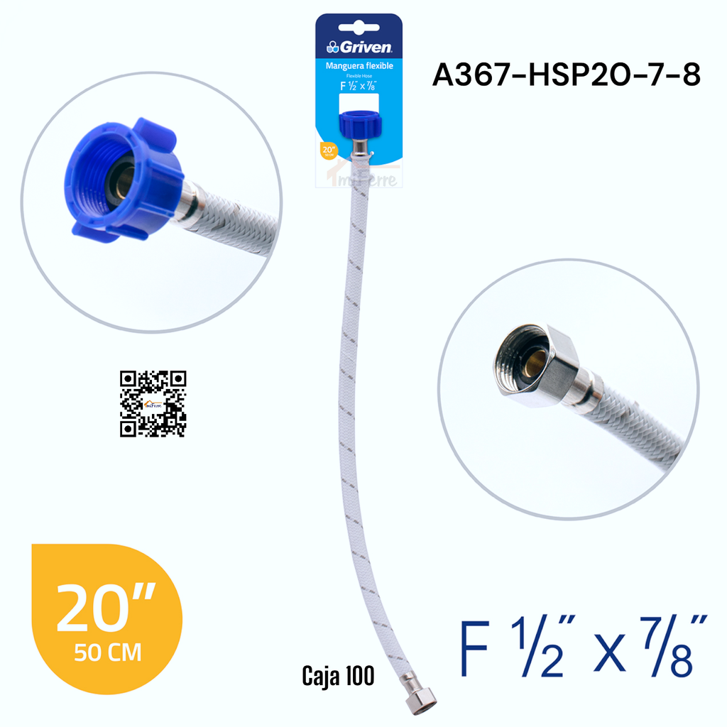Tubo de Abasto para Sanitario 1/2 X 7/8 X 20" GRIVEN