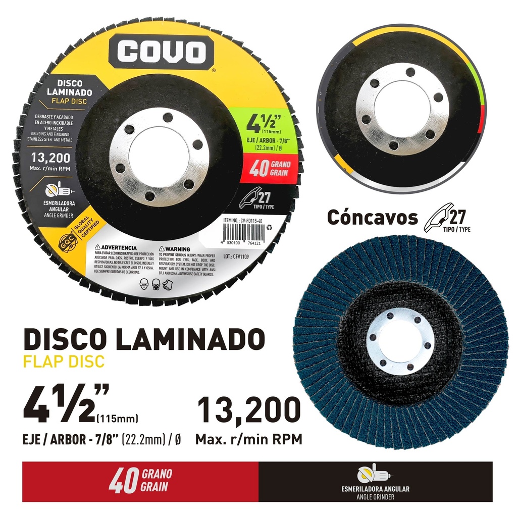 5-Pack Disco de Lija Flap 4-1/2" #40 COVO