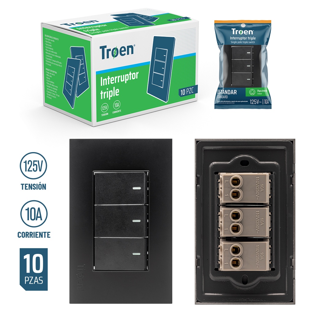 10-Pack Interruptor Triple TROEN