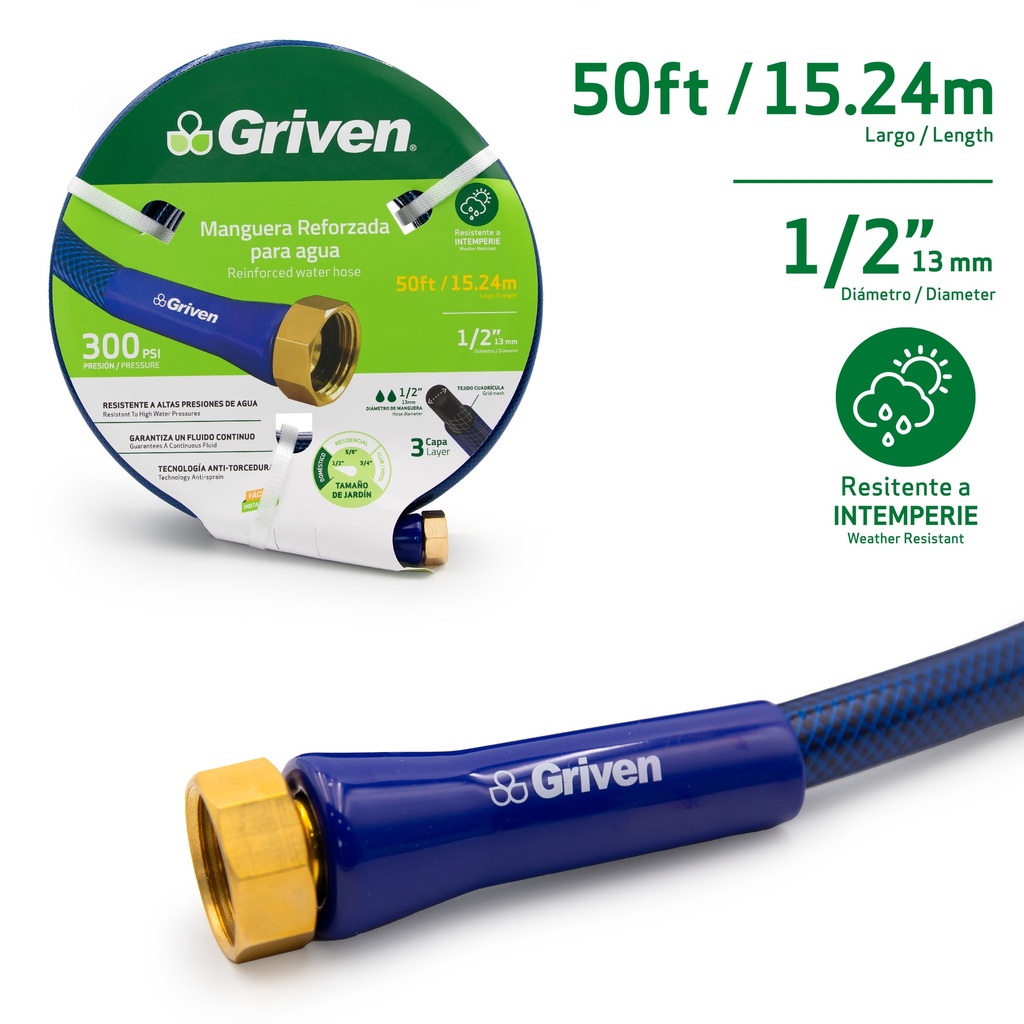 Manguera Reforzada para Agua 1/2" X 50ft GRIVEN