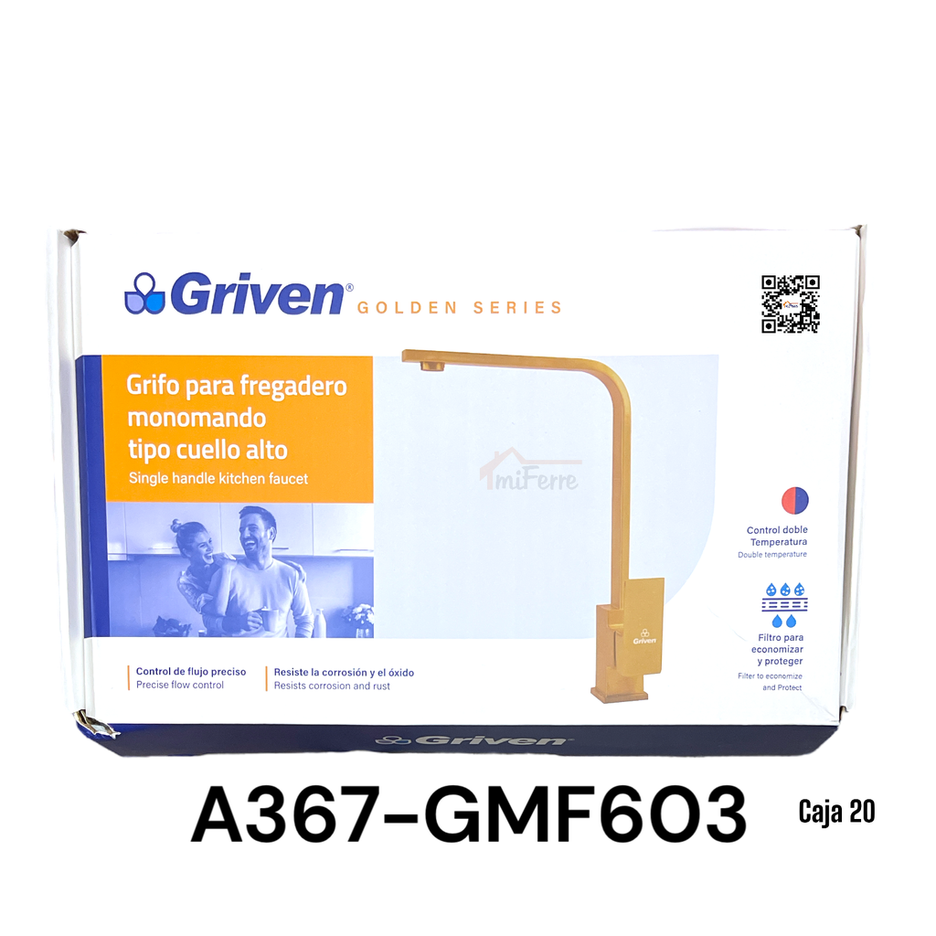 Grifo para Fregadero Monomando Tipo Cuello Alto GRIVEN Golden Series
