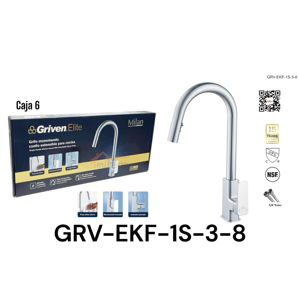 Grifo Monomando Cuello Extensible para Cocina Milan GRIVEN Elite