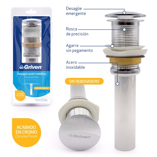 [A367-PL220A-W] PO Plug Metalico sin Rebosadero GRIVEN