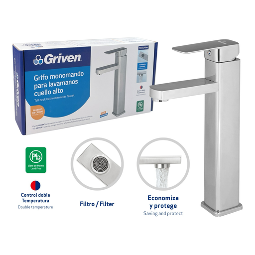 [GV-TMCF-SQ-3-8] Grifo Monomando para Lavamanos Cuello Alto GRIVEN