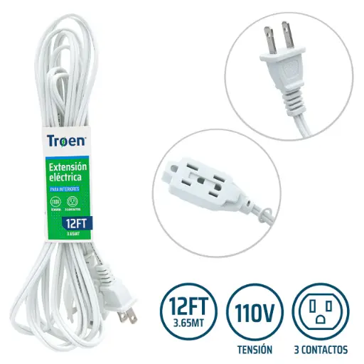 [7A136-F0601-12FT] Extension Electrica Blanca 12ft TROEN