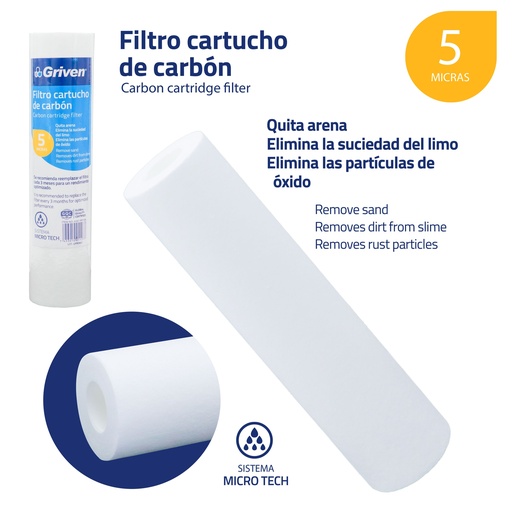 [A367-PP10A] Filtro Cartucho de Carbon 5micras GRIVEN
