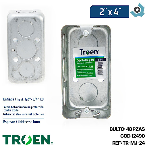 [TR-MJ-24] Cajilla Rectangular 2 X 4" 1/2 - 3/4" TROEN