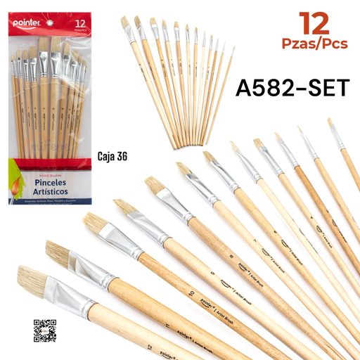 [A582-SET] Pinceles Redondo 12pza ETERNA