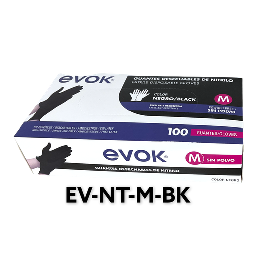 [EV-NT-M-BK] Guantes de Nitrilo Negro M 100pza EVOK
