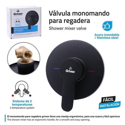 [A367-BV-007] Valvula Monomando para Regadera GRIVEN Black Series