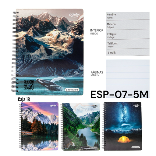 [ESP-07-5M] Cuaderno Espiral 5 Materias 320pag POINTER