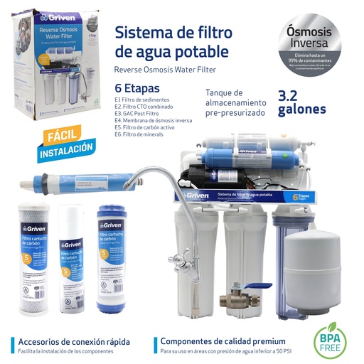 [GV-5SRS-01] Sistema de Filtro de Agua Potable 6 Etapas GRIVEN