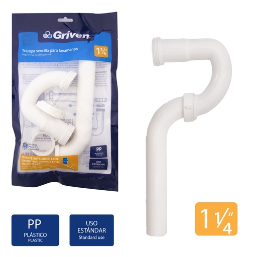 [A367-D028] Trampa Sencilla para Lavamanos 1-1/4" GRIVEN
