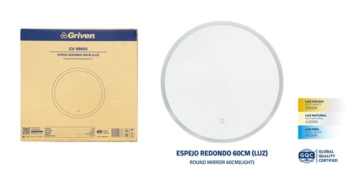 [GV-BM60] Espejo Redondo con Luz 60cm GRIVEN