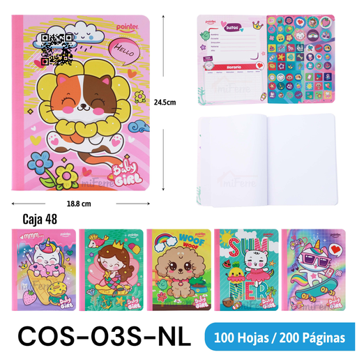 [COS-03S-NL] Cuaderno Cosido de Dibujo 200pag POINTER Stickers
