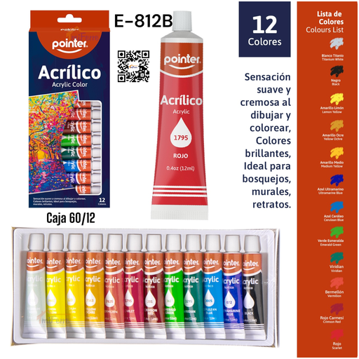 [E-812B] Pintura Acrilica 12colores POINTER