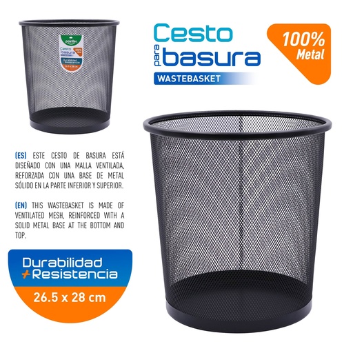 [HY-65002-BK] Cesto de Basura Metalico 10.5" POINTER