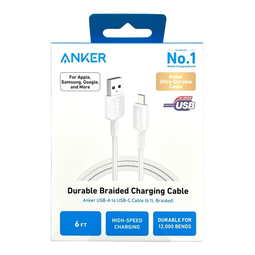 ANKER Cable USB-C 6ft 60W Max Fast Charging