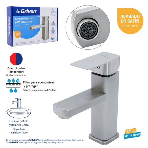[GV-SMF601-3-8] Grifo Monomando para Lavamanos GRIVEN