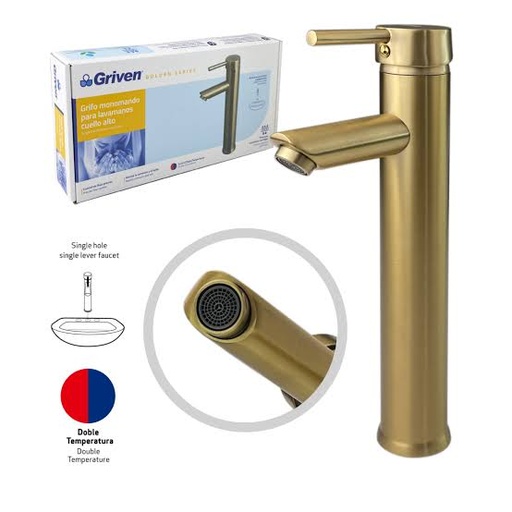 [GV-TMGF-1] Grifo Monomando para Lavamanos Cuello Alto GRIVEN