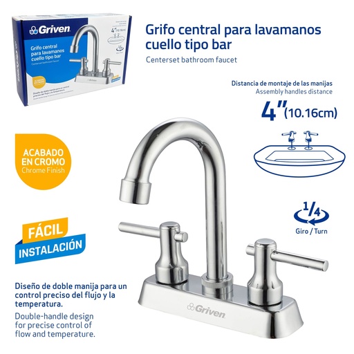 [GV-15061L-C] Grifo Central para Lavamanos Cuello Tipo Bar GRIVEN