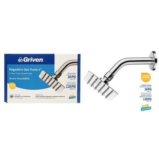[GV-SHC4-SARM] Regadera Tipo Lluvia 4" GRIVEN