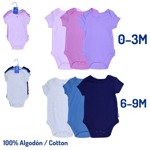 [MR-BS30500-3C] Set de Bodys Manga Corta 100% Algodon 3pza