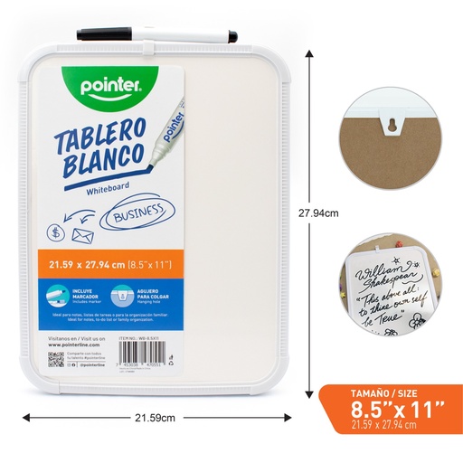 [WB-8-5X11] Tablero Blanco 8.5 X 11" POINTER