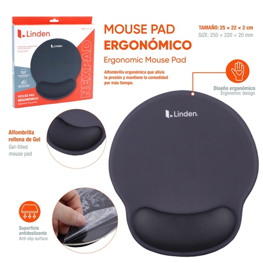 [LD-MP-B] Mouse Pad Ergonomico LINDEN