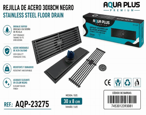 [AQP-23275] Rejilla de Acero 30 X 8cm AQUA PLUS