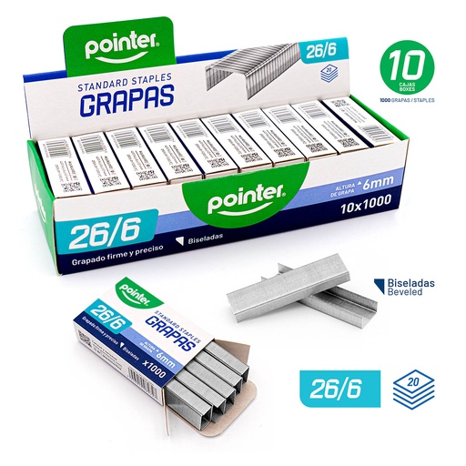 [NO.26/6-1000] Grapas 26/6 1000pza POINTER