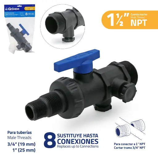 [GV-TV-12] Multiconector para Tanque de Agua 1-1/2" GRIVEN