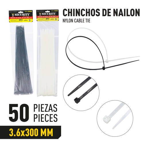 Sunchos Plasticos 12" X 3.6mm 50pza SECURITY
