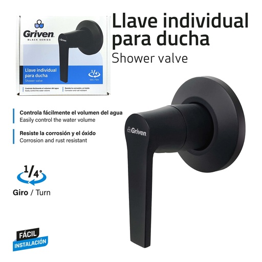 [GV-WA016A-B] Llave Individual para Ducha GRIVEN Black Series