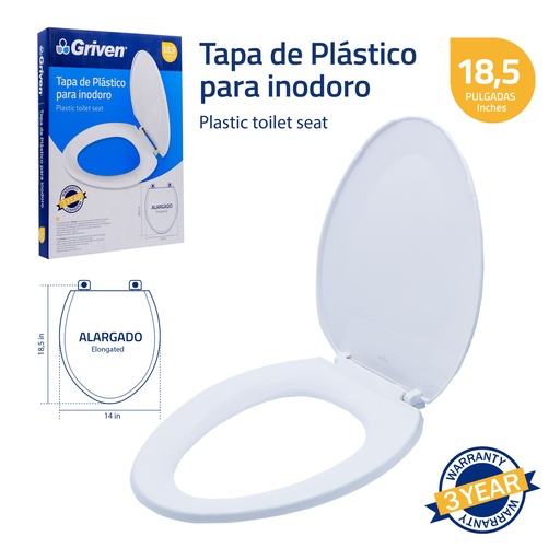 [A367-KJ932UB] Tapa de Plastico para Inodoro 18.5" Blanco GRIVEN