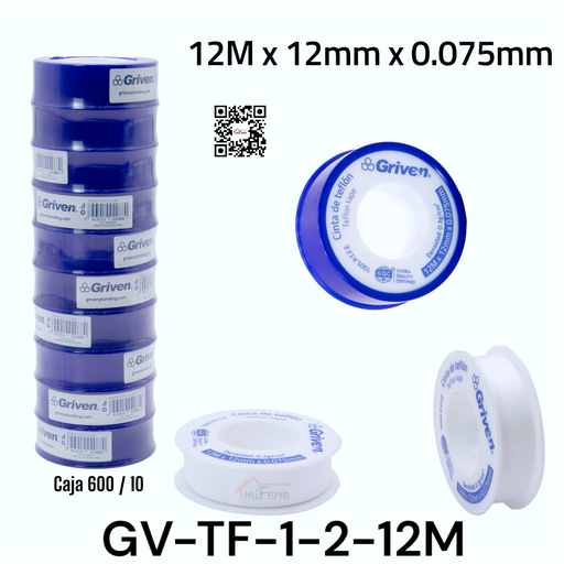 [GV-TF-1-2-12M] Teflon 1/2" 12m 10pza GRIVEN