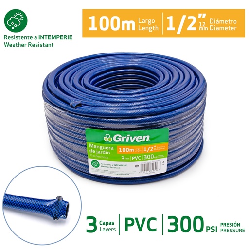 [GVG-PHNC-100M-1-2] Manguera Reforzada para Agua 1/2" X 100m GRIVEN