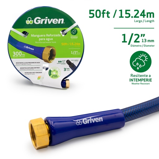 [GVG-PH-50FT] Manguera Reforzada para Agua 1/2" X 50ft GRIVEN