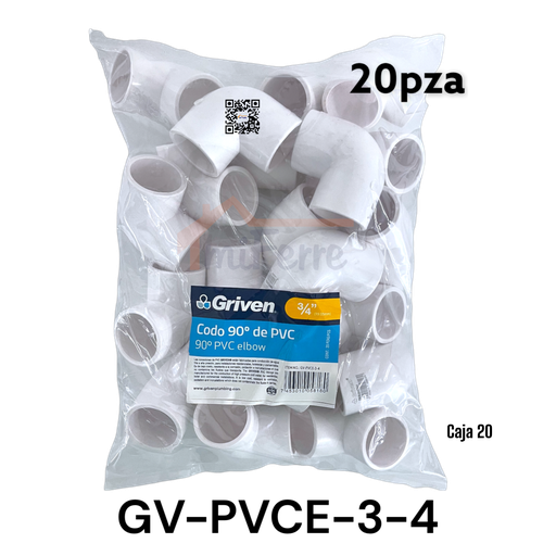 [GV-PVCE-3-4] Codo PVC GRIVEN 3/4" X 90 20pza