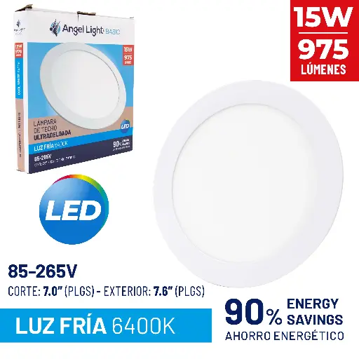 [ALB-PB001-15W] Lampara Led de Techo Ultradelgada Redonda 15W 6400K ANGEL LIGHT Basic