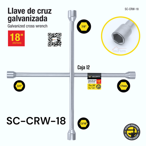 [SC-CRW-18] Llave de Cruz Galvanizada 18" SECURITY